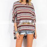 2017 Tassel Loose Striped Summer Ladies Short Sleeve thumbnail-1