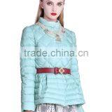 Womens Light Blue Slim Fit Button-up Down Jacket With Adjustable Elastic Belt thumbnail-1