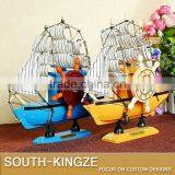 Navy Marine Blue/Yellow Color Wood Sailing Boat Display Model thumbnail-1