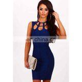 Amigo 2017 New Style Blue Sleeveless Sexy Cut Out Bandage Dress Midi Evening Dresses for Women Party Wear thumbnail-1