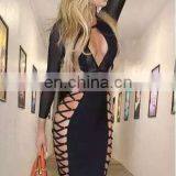 Amigo 2017 New Design Black Long Sleeve Cut Out Bingding Revealing Bandage Dress Midi Prom Dresses for Hot Body Ladies thumbnail-2