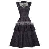 Belle Poque Retro Vintage Cap Sleeve High-Neck Sheer Bodice Black Lace Swing Dress BP000380-1 thumbnail-3