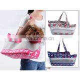 Travel Portable Pet Carrier Bag Breathable Lattice Pet Tote Handbag Soft Canvas Teddy Dog Bag thumbnail-4