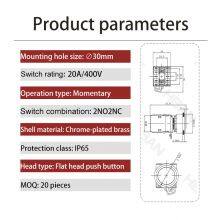 Ip65 30mm Chrome Plated Brass Flat Head 20a 1NO 1NC on off Switch Push Button Momentary thumbnail-2