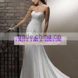 2015 New Custom Made Applique Pleat Crystal Lace Chiffon Beach Wedding Dress thumbnail-1