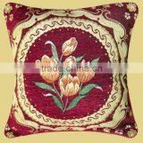 Middle East Cheap Price Tulips Design Golden Round Chenille Red Sofa Cushion XH-001 thumbnail-1
