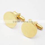 Round Personalized 316L Stainless Steel 18k Gold Plating Plain Custom Engrave Gold Cufflink Blank thumbnail-2