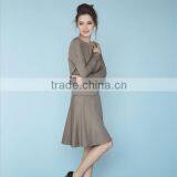 Beige Dress Dress With Sleeves Button Back Dress thumbnail-2