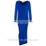 Women Pleat Maxi Dress Bodycon Blue Dress Chinese Clothing Manufacturers thumbnail-3