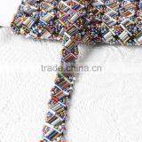 Classic Style Colorful Glass Tube Beaded Chain Sew on Black Ribbon Lace Trimming