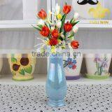 Table decoration ceramic flower vase made in china with blue color pearl glaze