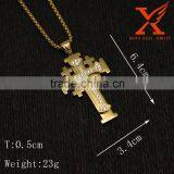 Mens Solid Stainless Steel Gold Double Cross Pendant Iced Out Micro Pave CZ Hip Hop Charm Quality Choice thumbnail-2