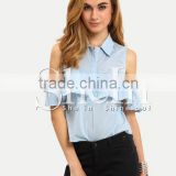 SheIn Sky Blue Color Cold Shoulder Ruffle Woman Lady Blouse & Top                        
                                                Quality Choice