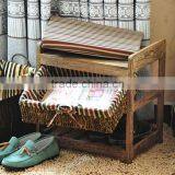Modern Rural Style Top Grade Wood Footstool With Weaving Baskets thumbnail-6