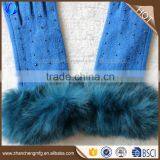 Fashion New Style Ladies Winter Blue Thick Alpaca Wool Knitted Gloves With Fur Cuff thumbnail-2