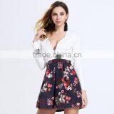 OEM&ODM Welcomed Sexy V Neck Floral Short Mini Dress Long Sleeved RYG-Q123 thumbnail-5