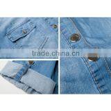 2016 Summer Fashion Ladies Snap Buttons Closure Denim Shirt Rolled Half Sleeve Slim Fit Casual Shirts For Women thumbnail-5