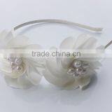 Pretty Satin Flower Hard Headband With Pearls thumbnail-1