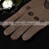Top Luxury Buckle Hand Sewing Breathable Driving Gloves Dark Brown Deerskin Leather Gloves for Men thumbnail-2