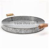 Wooden Handle Round Metal Serving Tray Beer Holder