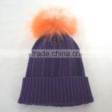 Myfur Popular New Cable Woolen Knitted Hat With Raccoon Pom Pom Top thumbnail-5