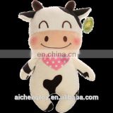 high quality custom comfortable baby plush toy cow with pink scarf