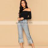 2020 Hot Selling Autumn Ladies Halter Strapless Long Sleeve Slim New Women T-shirt thumbnail-5
