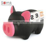 2016 create design pig shape custom plastic calendar with money box