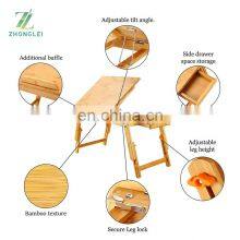 Laptop Desk Table Adjustable 100% Bamboo Foldable Breakfast Serving Bed Tray w' Tilting Top Drawer thumbnail-3
