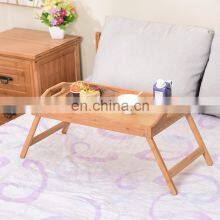 Eco-friendly Foldable Bamboo Bed Tray Wooden Decorative Coffee Table for Serving Laptop Tea Tray With Handles thumbnail-4