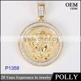 Custom Silver Copper Micro Pave Hip Hop Jewelry Coin Crown Shape Pendant Neacklace thumbnail-3