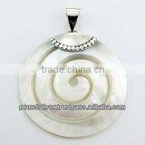 Hand Carved Spiral Mother Of Pearl Pendant Ornate Silver thumbnail-1