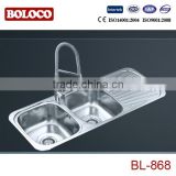 Double bowl one drainer stainless steel kitchen sink insert BL-868