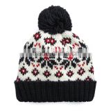 ladies jacquard beanie hat knitting pattern with pom pom