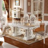 Luxury White Lacquer Silver Gold Stroke Antique French Provincial Dining Room Furniture Marble Wooden Top Table and Chairs Set                        
                                                Quality Choice