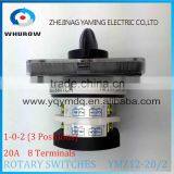 YM Rotary Switch YMZ12-20/2 Changeover Cam Combination Switch 2 Poles 3 Positions 8 Terminals 20A Ui 690V Sliver Point Contacts thumbnail-3