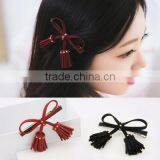 Fashion Suede Fabric Cloth Bow Hairpin Tassel Pendant Duckbill Clip Fringe Side-Knotted HairClip Accessories Barrettes For Women thumbnail-6