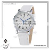 Stainless Steel Watch with White Leather Band