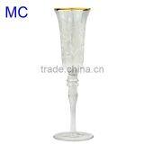 Gold Rimmed Champagne Glass With Etched Flower thumbnail-1