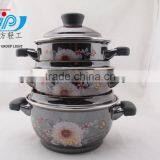 The Best Quality 3 Pcs Enamel Casserole With Metal Cover Beautiful Decal thumbnail-1