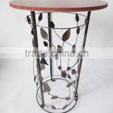 RH-4648 Metal Circle Motif Accent End Table or Wood Top Bird Barrel Round Sofa Side Table thumbnail-2