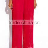 Hot Sale Lady Red Pleated Chiffon Wide Leg Pants Wholesale thumbnail-5