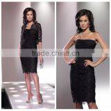 Formal Woman Lace Knee Length Black Long Sleeve Evening Dress thumbnail-1