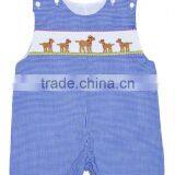 Baby Boy Blue Gingham Smocked Pitbull Shortall thumbnail-1
