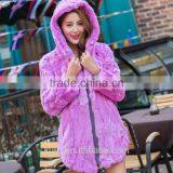 2016 New Women's Real Rex Rabbit Fur Coat With Fox Fur Hood Trim Patches Mink Fur Outwear thumbnail-6