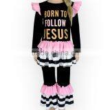 New Design 3pcs Children Clothing Set Ruffle Compression Long Sleeve Edible Fungus Shirt and Pant Gilr Short Layered Set thumbnail-2