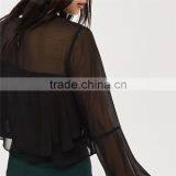 Gorgeous Cropped Flute Crinkle Sleeve Black Semi Sheer Blouse thumbnail-4