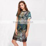 WOMEN Sexy Short Shirt Dress, Printed and Mesh Design Black Dress thumbnail-4