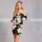 2017 Splited Neck and Off-shoulder Women Printed Sexy Bandage Dress thumbnail-2