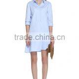 Womens 100% Cotton Long Sleeve Half Placket Falbala Casual Dress thumbnail-1